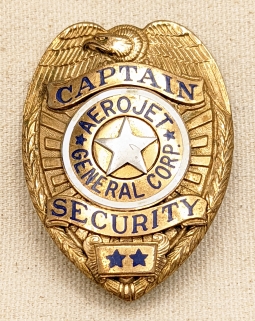 Great Late 1950s Aerojet General Corp Security Captain Badge by Entenmann