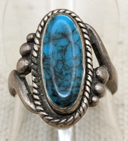 Beautiful 1950's Bell Trading Company American Indian Silver & Turquoise Ring 6-1/2