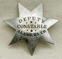 Gorgeous 1870s-1880s Alameda Co CA Deputy Constable 7pt Star Badge with T Pin