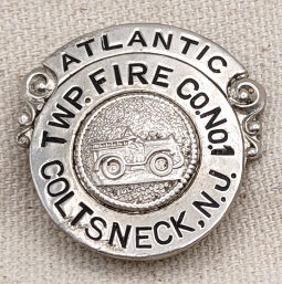 1920s-30s Atlantic Township Fire Co No 1 Colts Neck NJ Badge by Braxmar Possibly 1st Issue.