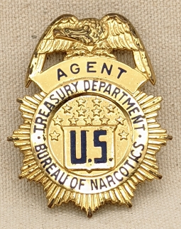 Stunning Example 1930s-1940s US Treasury Dept Bureau of Narcotics Agent Badge #56