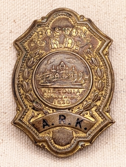 Ca 1900s-1910s Boston MA Fire Dept Retirement Badge with Initials A.R.K