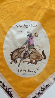 Beautiful 1910s Silk Cowboy Neckerchief with Bronco Rider & Teepees