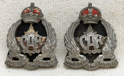 Scarce ca 1920 Type 2 Canadian Air Force Officer Collar Insignia Pair in Silver & Bronze