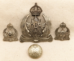 Scarce ca 1920 Canadian Air Force NCO Type 2 Cap Badge & Collar Set with Rare Button