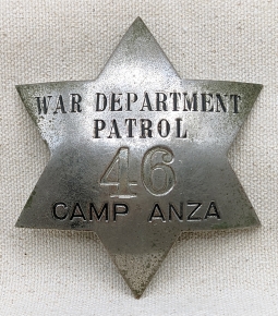 Large & Rare WWII US War Department Patrol Camp Anza Riverside CA 6pt Star Badge by LAS&SCO