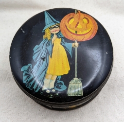 Iconic 1930s TINDECO Lithograph Halloween Candy Tin Jack O Lantern