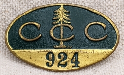 Rare 1934 CCC Civilian Conservation Corps Camp 924 Badge from Forest Hill CA