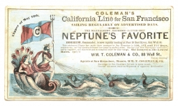 Ext Rare ca 1860 Clipper Ship Card for Neptune's Favorite Sailing from NY in Coleman's California Li