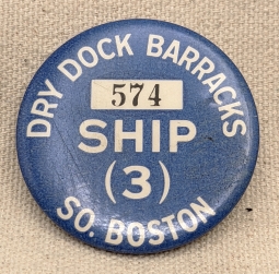 1930s-WWII South Boston Dry Dock Barracks Worker ID Badge