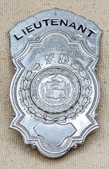 Early 1940s Everett MA Fire Dept Lieutenant Badge with Engraved Details