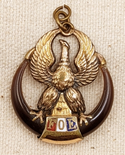 Beautiful ca 1900 FOE Fraternal Order of Eagles Figural Eagle Watch Fob w/Faux Talons