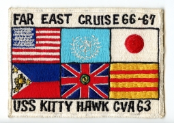 Minty ca 1967 USN USS Kitty Hawk CVA63 For East Cruise "Back Flag" Patch Japanese Made w/RVN Flag