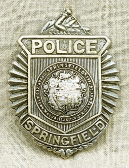 1932 Issue Springfield MA Police Badge #112 Iconic MA "Clamshell" or "Sunburst Radiator" Style