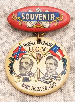 Rare 1910 UCV United Confederate Veterans Reunion Mobile Alabama Souvenir Celluloid