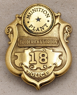 Beautiful Early WWII Denver Colorado Broderick & Gordon Munition Plant Police Badge