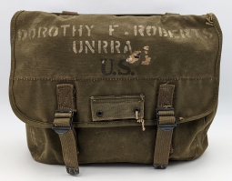 Ext Rare 1945 UNRRA United Nations Relief & Rehab Adm Marked US Army Musette Bag of Dorothy F. Rober