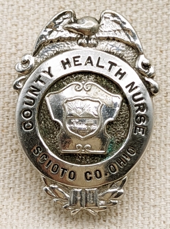 Rare Late 1930s Scioto Co OH County Health Nurse Badge Initials & RN Number on Back