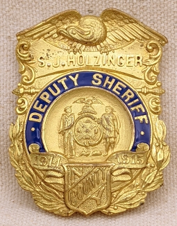 Absolutely Gorgeous 1914-1915 New York Co NY Dep. Sheriff Badge of S.J. Holzinger by Dieges & Clust