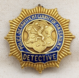 Wonderful & Rare Late 1930s Nassau County NY Police Detective Badge #165 in Gold Fill