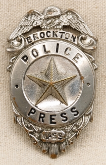 Unique 1920s Brockton MA Police Lines Press Badge