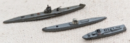 Set of 3 Miniature WWII German U-Boats and Fast Boat in Painted Lead