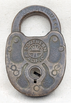 Great ca 1900 Southern Pacific Railroad Brass Lock by Fraim Lock Co. Stamped U14 on Hasp