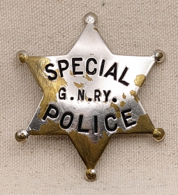 Ca 1900 Great Northern Railway Special Police 6 pt Star Badge by St. Paul Stamp Works