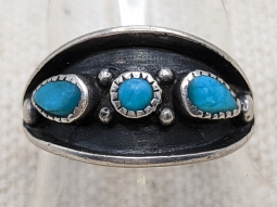 Lovely Vintage 1970's Native American Turquoise & Silver Ring Size 6-1/2