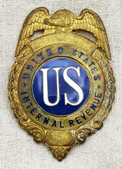 Beautiful 1920s-30s US Internal Revenue Agent Badge with Wonderful Blue & White US Seal