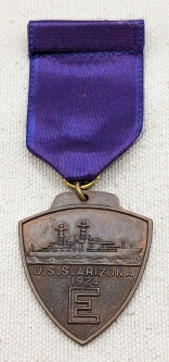 Rare 1924 USS Arizona E for Efficiency Medal in Bronze Probably not the original Ribbon