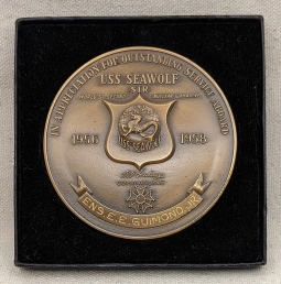 Rare 1958 USS Seawolf SSN-575 Outstanding Service Award Table Medal to Ensign E.E. Guimond Jr