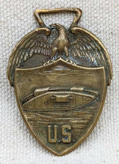 Great WWI US Army Tank Corps Watch Fob Highly Detailed Strike in Brass