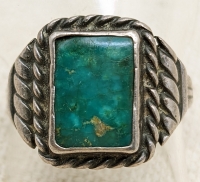 Great 1910s-Early 1920s Uniquely Designed Navajo Ring in Silver & Turquoise Sz 8-1/2