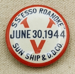 WWII Merchant Tanker Launching Badge & V for Victory Pin for S.S. Esso Roanoke