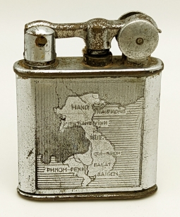 Wonderful Early 1950s Pre-Dien Bien Phu MYON 201 French Lighter with Map of Indochina