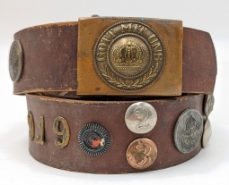 Nice WWI Doughboy Bring back "HATE BELT" Covered with German Cockades, Buttons, Numbers, etc