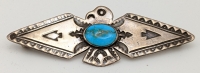 Wonderful, Possibly 'Fred Harvey' American Indian Silver & Turquoise Stylized Thunderbird Brooch