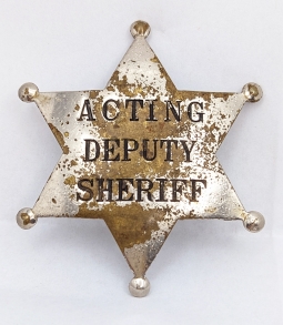 Wonderful Title "Stock" Acting Deputy Sheriff 6-pt Star badge 1870s-1880s by S.G. Adams St Louis