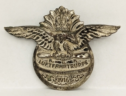 Rare 1916 WWI Austrian Aviation Donation Badge in Silvered Tombak with Brass Pin