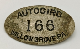 Ext Rare Early 1930s Autogiro Company of America Employee Badge #166