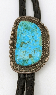 Nice Vintage 1970's Navajo Silver Bolo tie by George Begay with Lovely Pilot Mountain Turquoise