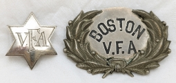 Great 1880s-1890s Boston Veteran Firemen's ASSOC Hat Badge & Lapel Badge Recently Found Together in
