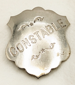 Nice Old West 1880s-1890s Constable Shield Badge Title on Slant