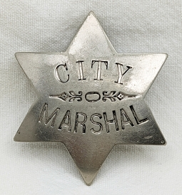 Nice Stock 1890s City Marshal 6-pt Star Badge by Northwestern Stamp Works Old West