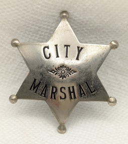 Nice Old West "Stock" City Marshal 6pt Star Badge by W.S. Darley 1910s - 1920s