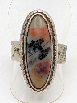 Cool 1930's Old Pawn Coin Silver & Agate Navajo Ring size 7.5
