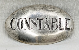 Great Old 1870s Hand Engraved Silver Oval Constable Badge with T Pin