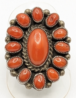 Stunning 1960s-70s Zuni Silver Coral Ring Size 10.5
