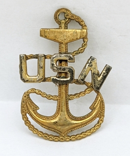 1930s-Early WWII USN CPO Chief Petty Officer Hat Badge by AMCRAFT in gilt & Silvered Brass